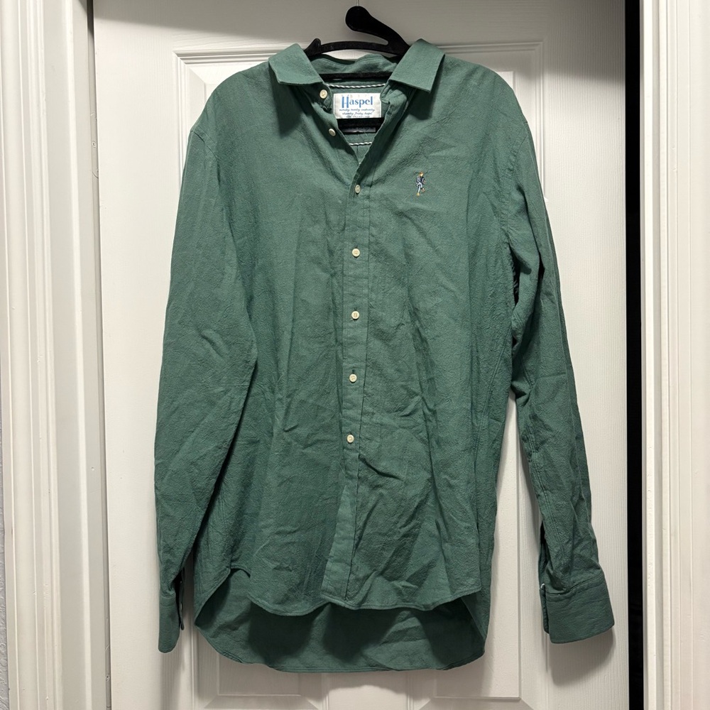 Haspel Men’s Moss Green Long Sleeve Button Down Shirt, Medium NWT